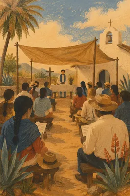 Rural Outdoor Church Service by Chapel