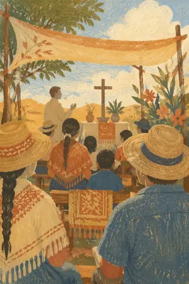 Rural Latin American Outdoor Church Gathering