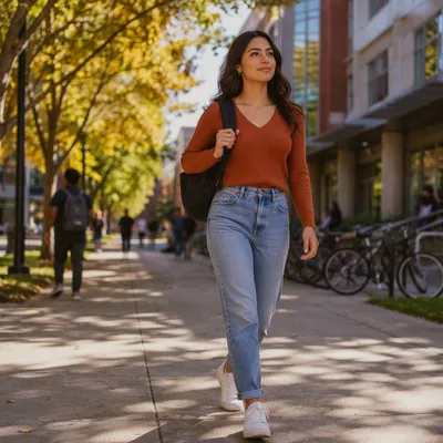 Confident College Student on Autumn Campus