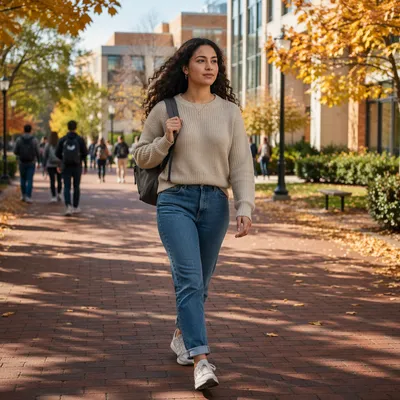 Confident College Student Walking on Campus