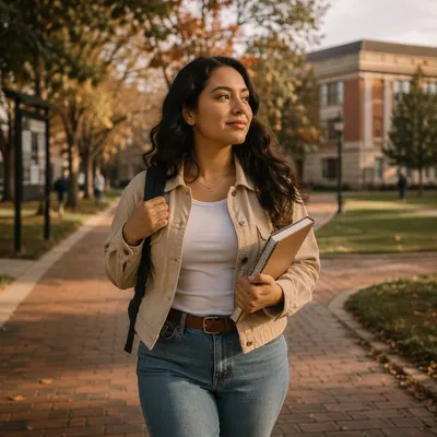 Confident College Student Walking on Campus