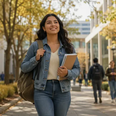 Confident College Student Walking on Campus