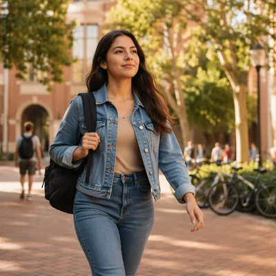 Confident Latina Student Walking on Campus