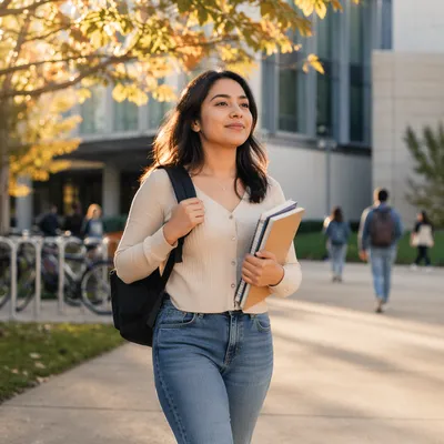 Confident Latina Student Walking on Campus