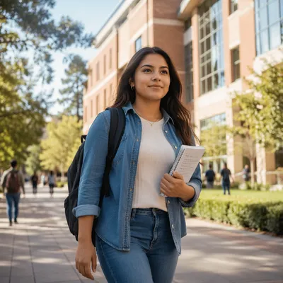 Confident Latina Student Walking on Campus
