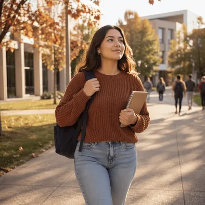 Confident College Student Walking on Campus