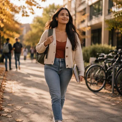 Confident College Student Walking Across Campus
