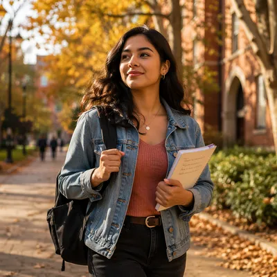 Confident College Student Walking on Campus