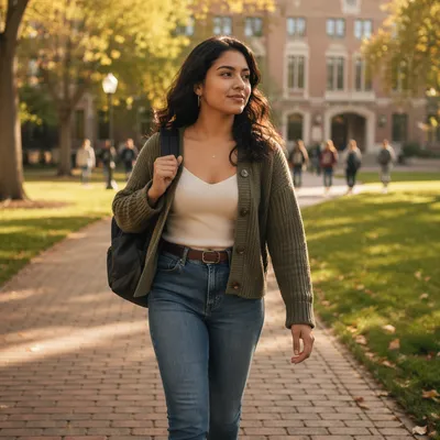Confident College Student Walking on Campus