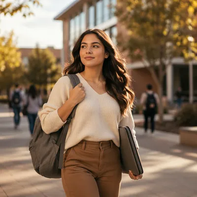 Confident College Student Walking on Campus