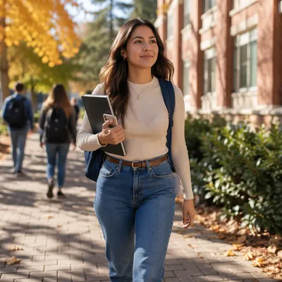 Confident College Student Walking on Campus