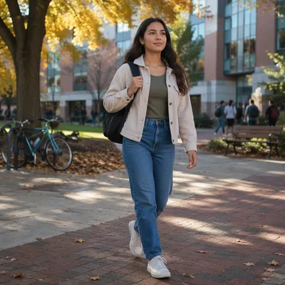 Confident Latina Student Walking on Campus