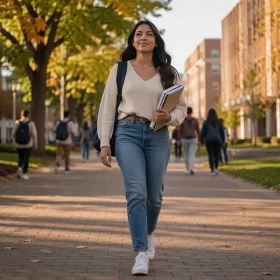 Confident College Student Walking on Campus