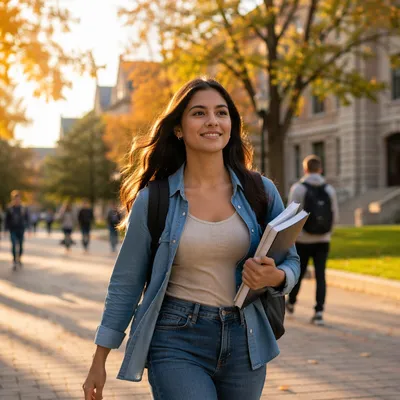 Confident Latina Student Walking on Campus