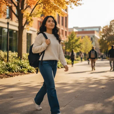 Confident College Student Walking on Campus