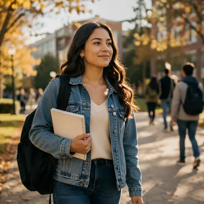 Confident College Student Walking on Campus