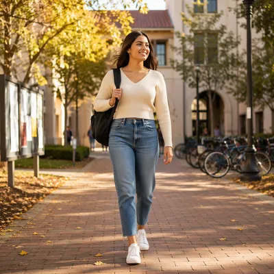 Confident Latina Student Walking Across Campus