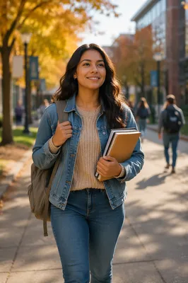 Confident Latina Student Walking on Campus