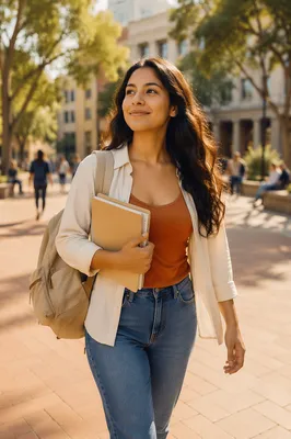 Confident Latina Student Walking on Campus