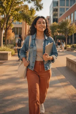 Confident Latina Student Walking on Campus