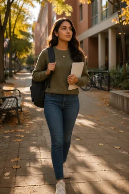 Confident Latina Student Walking on Campus