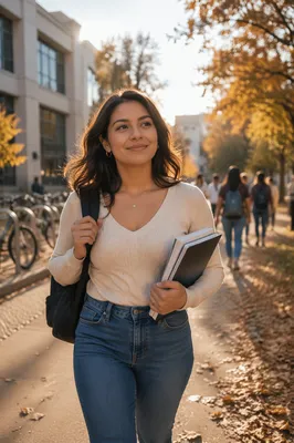 Confident College Student Walking on Campus