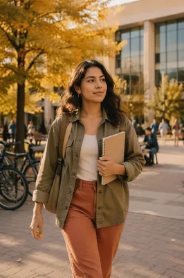 Confident Latina Student Walking on Campus