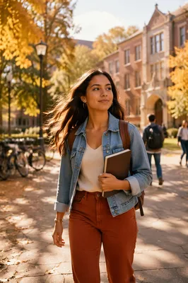 Confident Latina Student Walking on Campus