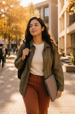 Confident College Student Walking on Campus