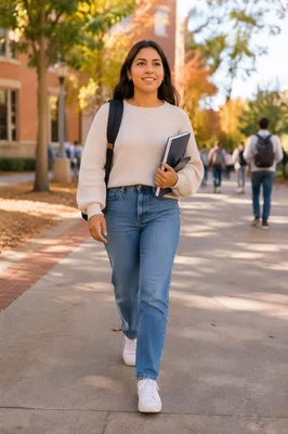 Confident College Student Walking on Campus