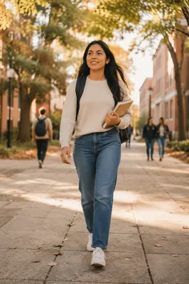 Confident College Student Walking on Campus