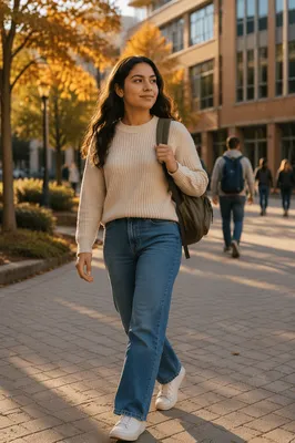 Confident College Student Walking on Campus