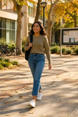 Confident Latina Student Walking on Campus