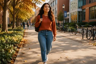 Confident College Student Walking on Campus