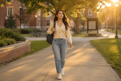 Confident Latina Student Walking on Campus
