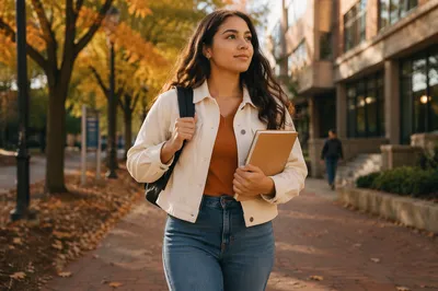 Confident College Student Walking on Campus