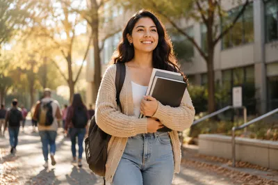 Confident College Student Walking on Campus
