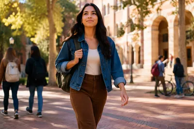 Confident Latina Student Walking on Campus