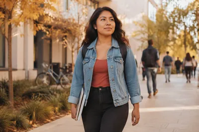 Confident Latina Student Walking on Campus