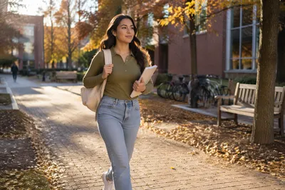 Confident College Student Walking on Campus