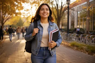 Confident College Student Walking on Campus