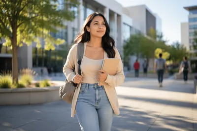 Confident Latina Student Walking on Campus