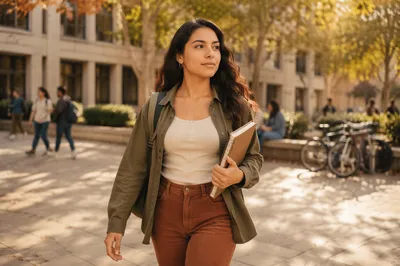 Confident Latina Student Walking on Campus