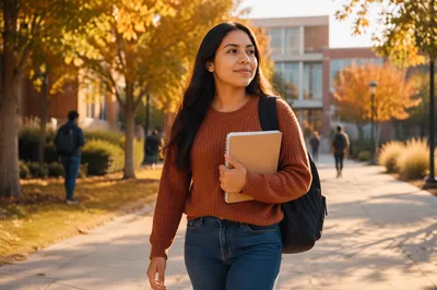 Confident College Student Walking on Campus