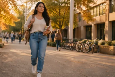 Confident College Student Walking on Campus