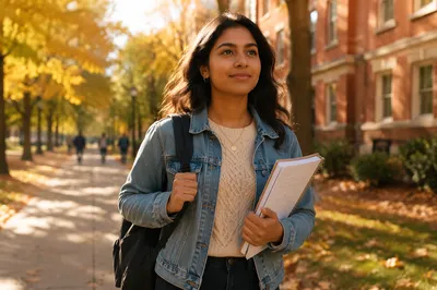 Confident College Student Walking on Campus