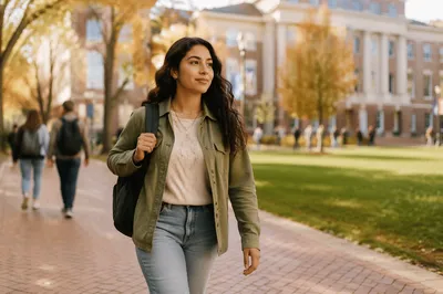 Confident College Student Walking on Campus