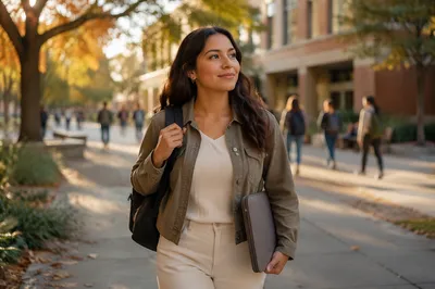Confident College Student Walking on Campus