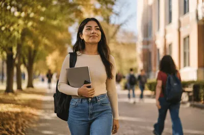 Confident College Student Walking on Campus