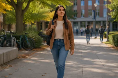 Confident Latina Student Walking on Campus